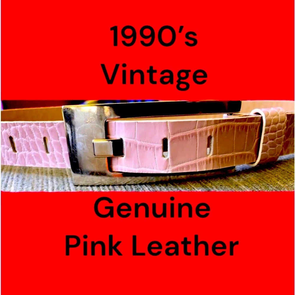 Express Ladies size Small Genuine Leather Pink Belt Silver Buckle Vintage 1990’s